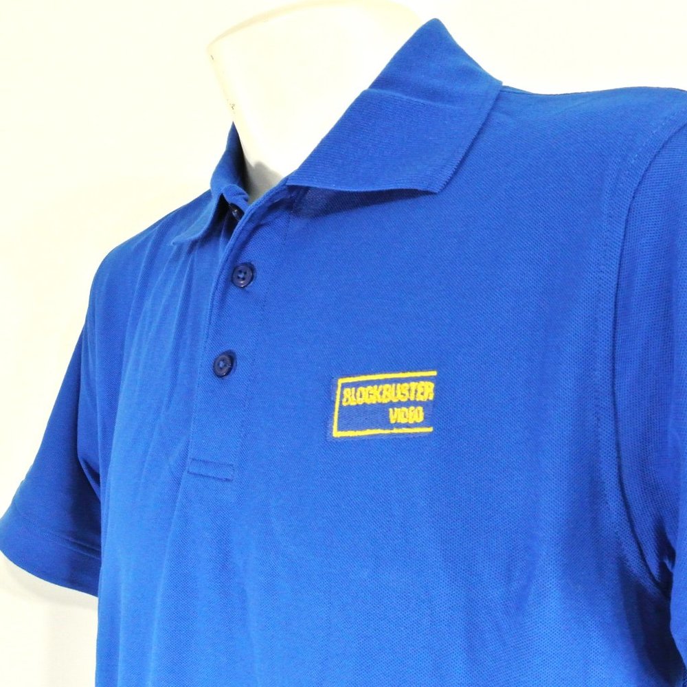 BLOCKBUSTER VIDEO Vintage Employee Uniform Polo Shirt Blue NEW Size XL